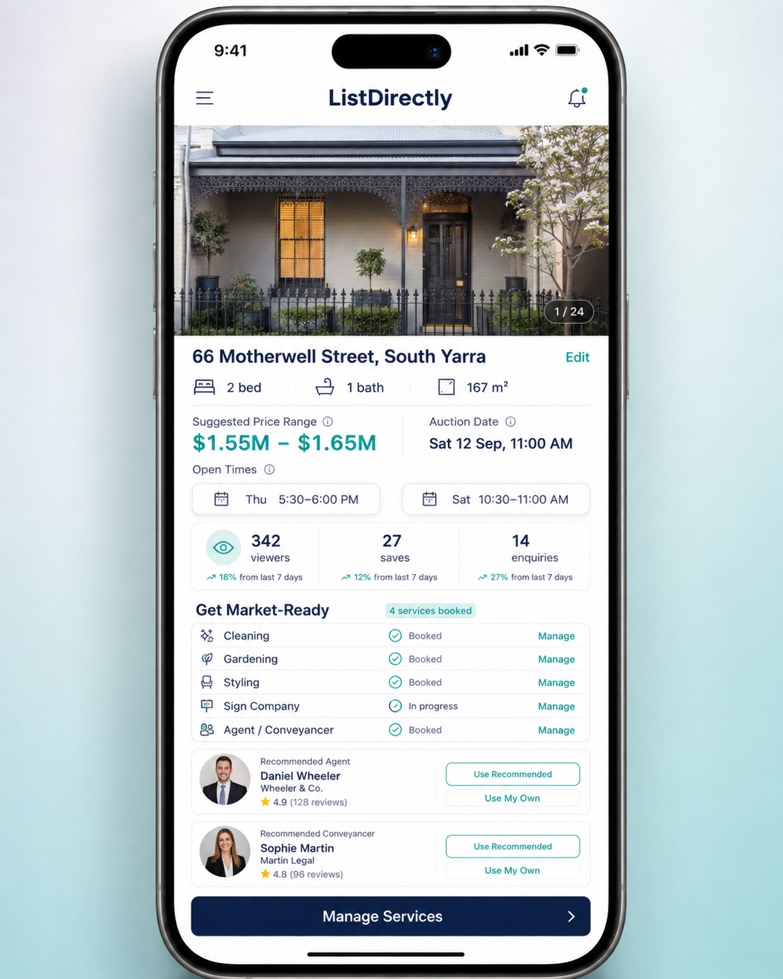 ListDirectly professional services screen